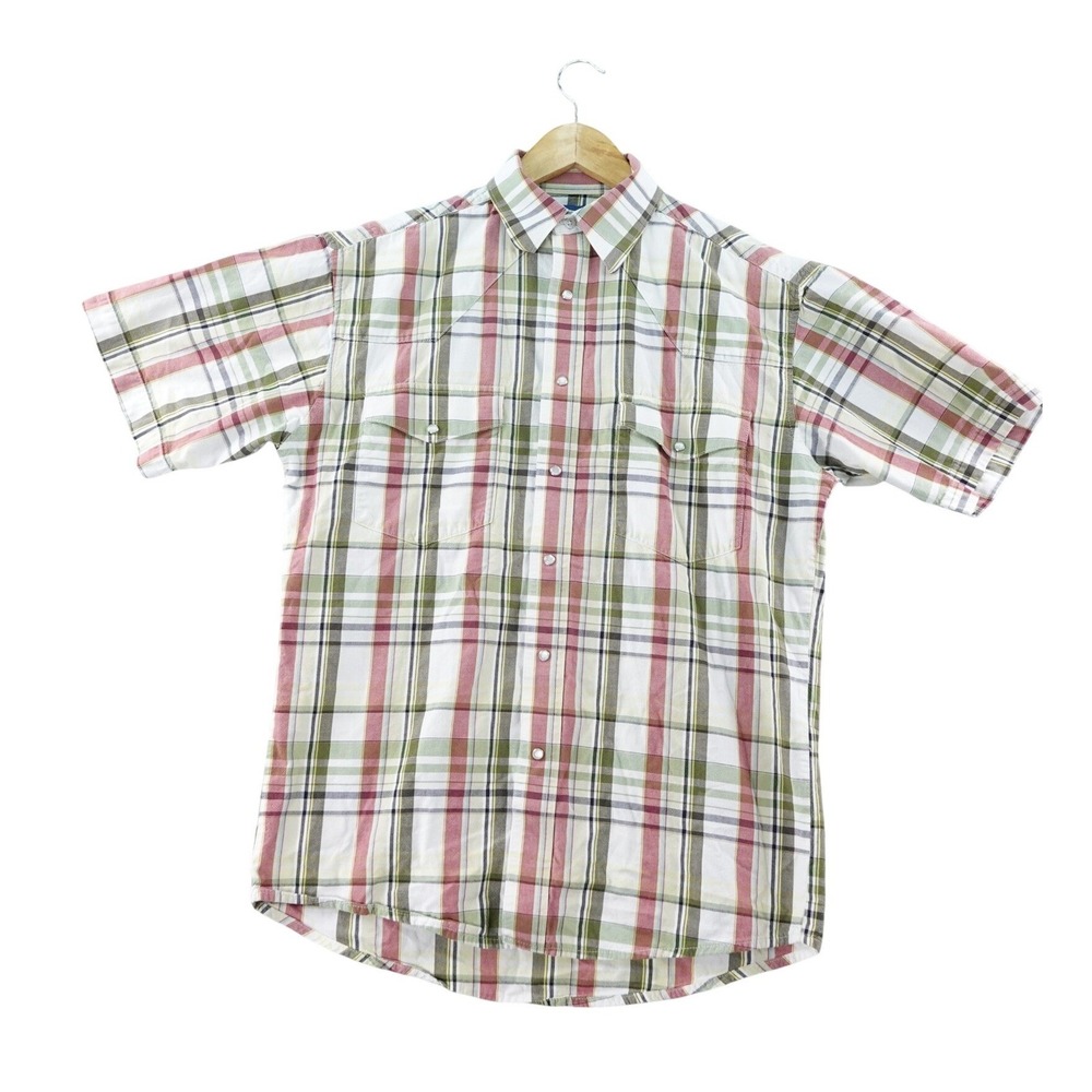 Vintage Wrangler Western Shirts Men's M Plaid Short Sleeve Casual Pearl Snap Top